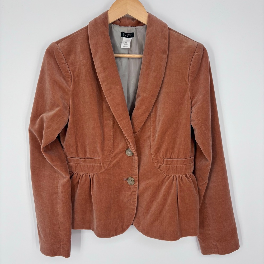 J.Crew Eden Blazer Peplum Jacket Womens 2 Rust Orange Velvet Office Professional